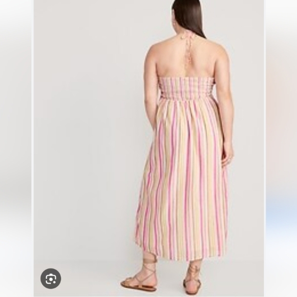Old Navy Fit & Flare Striped Maxi Halter Dress Flowy Colorful Cotton Size XL - Picture 2 of 13